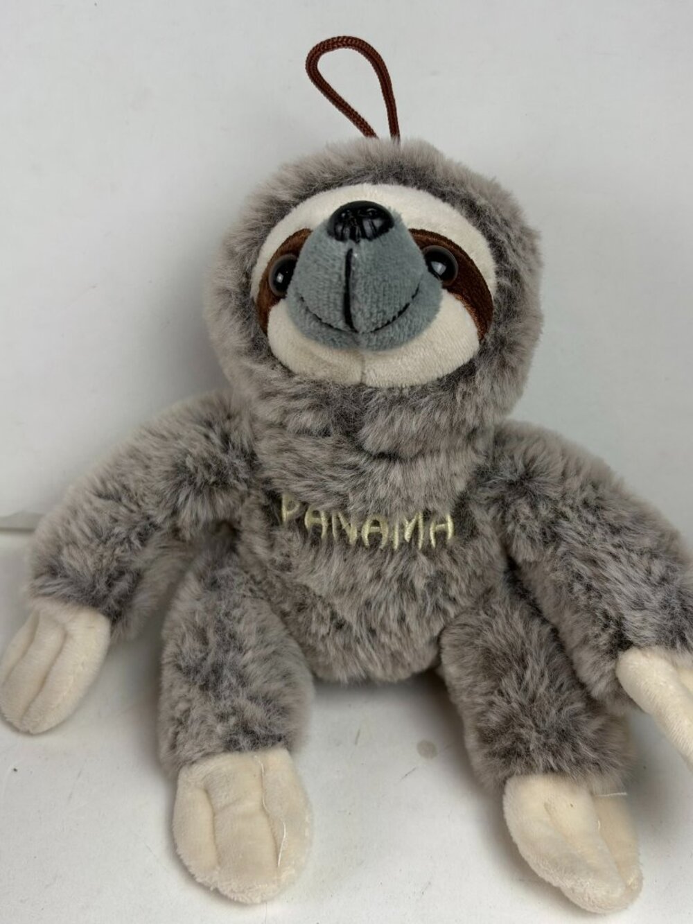 I Live In Panama Sloth Plush Stuffed Animal Grey 7" Hanging Loop Souvenir